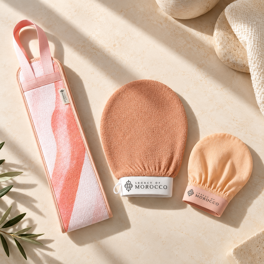 Komplettes Peeling-Set: Körper, Rücken und Gesicht