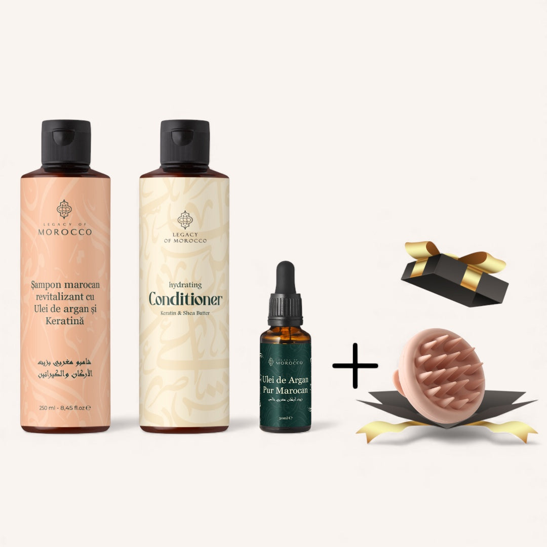 Argan & Keratin Repair Ritual + perie de masaj pentru scalp cadou